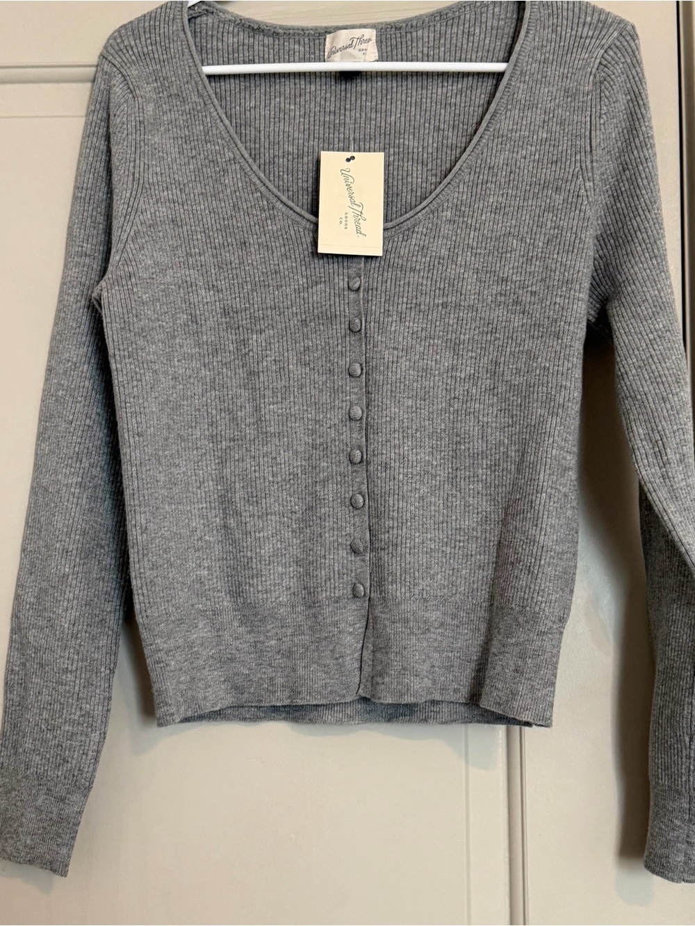 Universal Thread Gray Ribbed Button-Front Cardigan - Picture 3 of 7